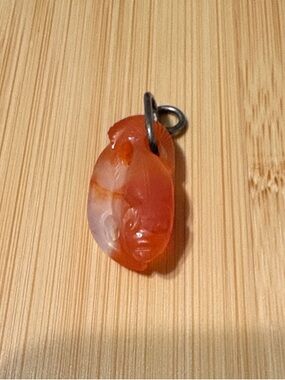 Genuine Orange Red Agate Stone Goldfish Pendant Charm